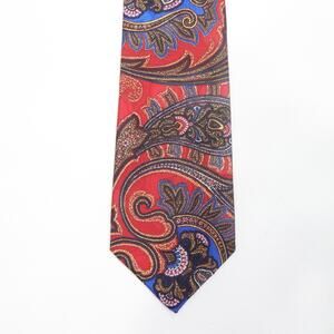 Vtg Fumagalli Tie Men 58 in Red Paisley Silk Statement Necktie Lined Stricklands